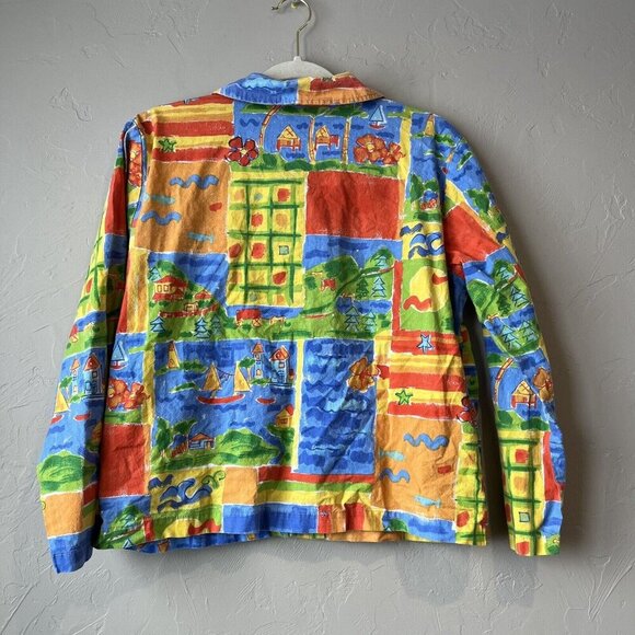 Vintage Coldwater Creek Novelty Print Button Up Shirt Art To Wear Abstract Paint - Picture 5 of 7